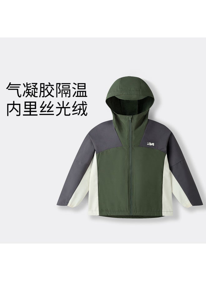 Annil Kids' Jacket Boys & Girls 2025 Autumn New Fleece-lined Windproof Color-blocking Warm Hooded Coat - Image 2