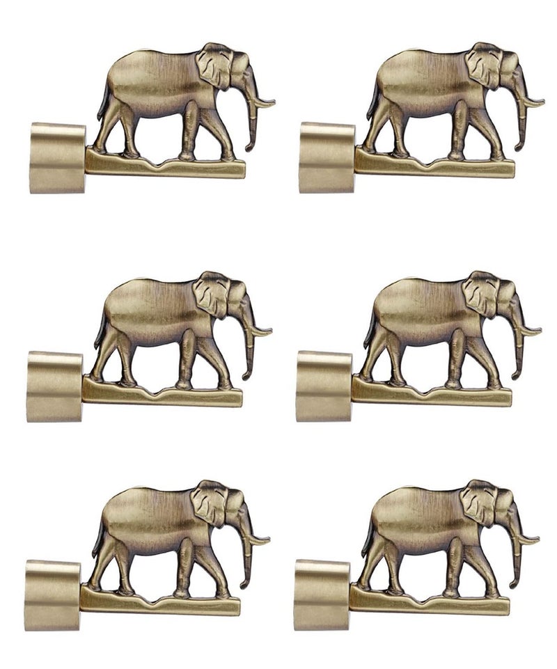 FERIO Elephant Design Zinc Alloy Curtain Bracket/Holder for Door and Window 1 Inch Rod Size Brass Antique Finish Set (Pack of 6) - Image 5