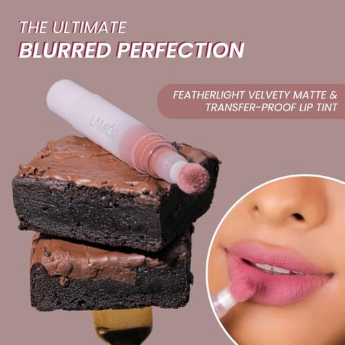 LAMIOR Blurry Fudgy Matte Lip Tint - Long Lasting, Transfer Proof & Hydrating Lip Tint, Enriched with Jojoba Oil, Almond, Mango, Cocoa & Coffee Extracts with Cushion Applicator, (Pretzels, 12g) - Image 4