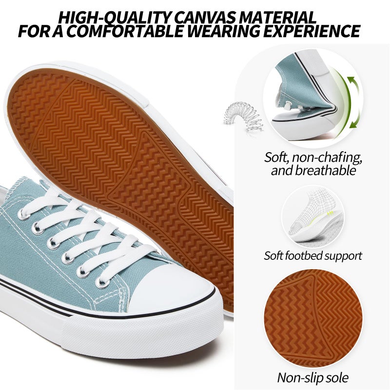 Adokoo Canvas Tennis Shoes for Women Low Top Casual White Lake Green Sneakers for Women Lace Up Fashion Comfortable Walking Shoes (Lake Green,7.5) - Image 2