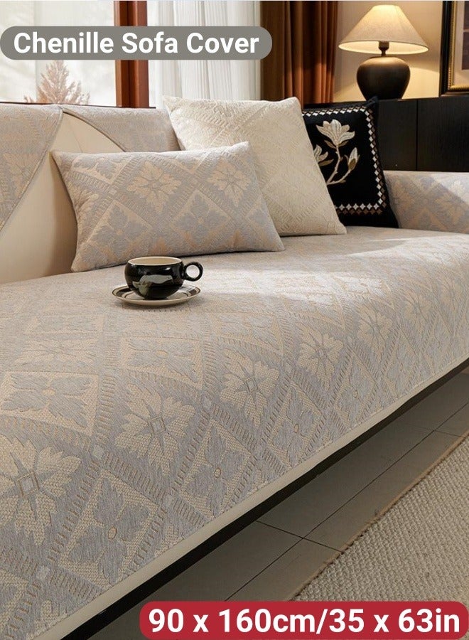 Grey Sofa Cover, Chenille Couch Cover Cloth Non-Slip Sofa Slipcover 90 x 160cm Sofa Protector Washable for Living Room Furniture Protector - Image 1