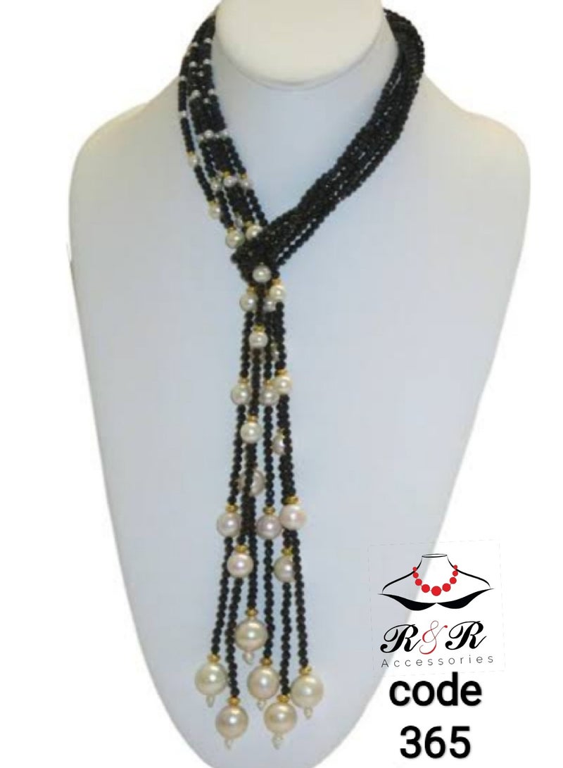 R&R Multi-layered women's necklace of crystals and Mallorcan pearls 