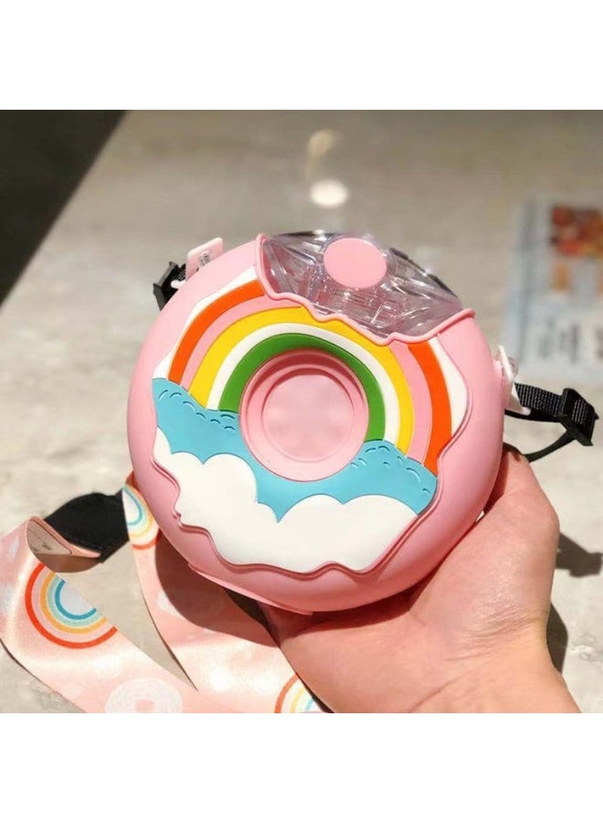 Generic Donut Shape Cup Kids Feeding Cup with Straws 380ML Cartoon Tumbler for School Travel Girls Leakproof Drinkware Bottle - Image 2