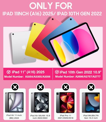 Cantis Case for iPad (A16) 11th/ 10th Generation 11/ 10.9 Inch 2025/ 2022, Shockproof Case for iPad 11 with Screen Protector/ Rotating Stand/ Adjustable Shoulder Strap/ Pen Holder, Hot Pink - Image 2