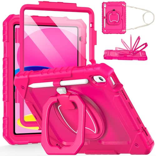 Cantis Case for iPad (A16) 11th/ 10th Generation 11/ 10.9 Inch 2025/ 2022, Shockproof Case for iPad 11 with Screen Protector/ Rotating Stand/ Adjustable Shoulder Strap/ Pen Holder, Hot Pink - Image 1