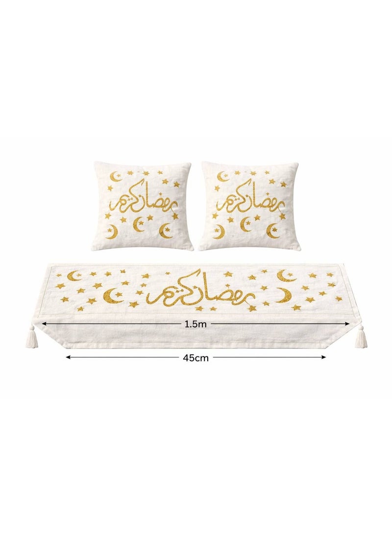 Ramadan sofa set, 3 pieces, luxury design, with runner and 2 white covers with gold decorations. - Image 2