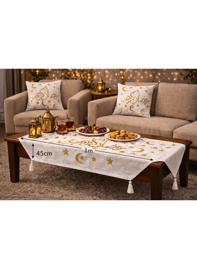 Ramadan sofa set, 3 pieces, luxury design, with runner and 2 white covers with gold decorations. - Image 5