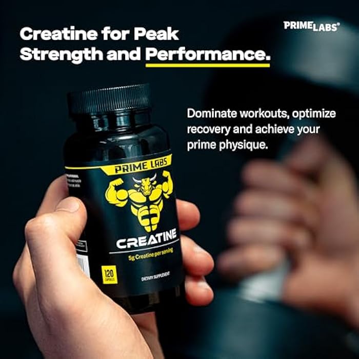Prime Labs Creatine Monohydrate Capsules - 5g (5000mg) - Muscle Growth, Recovery, Brain Function - for Men & Women - 120 Count - Image 2