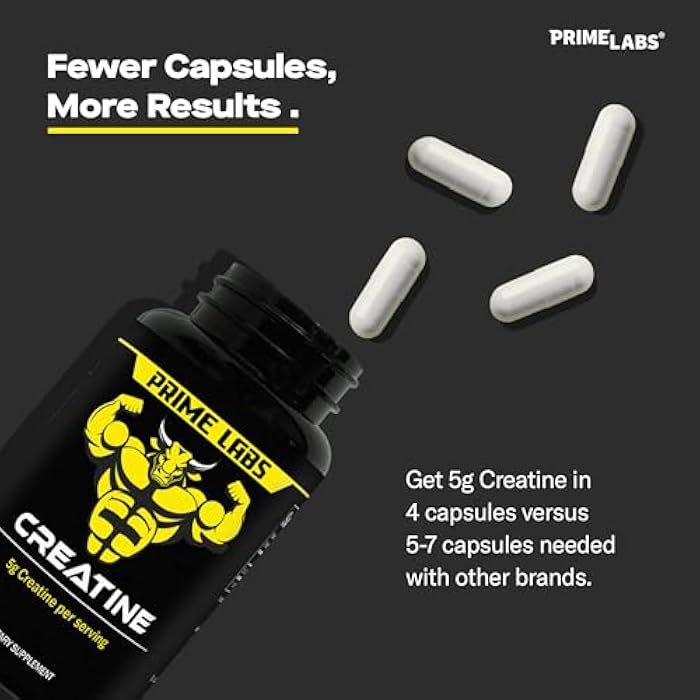 Prime Labs Creatine Monohydrate Capsules - 5g (5000mg) - Muscle Growth, Recovery, Brain Function - for Men & Women - 120 Count - Image 4