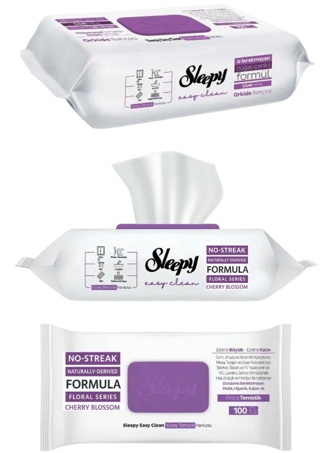 Sleepy Easy Clean Multi-Surface Cleaning Wipes – 100 Sheets, Orchid Garden Scent, Streak-Free Natural Formula - Image 1