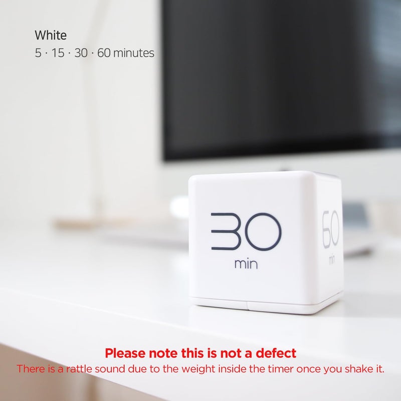 mooas Cube Timer (White), Flip Timer Gravity Sensor, Productivity Timer, Desk Timer, Kids Timer, ADHD Timer, Workout Timer, Time Management for Classroom Office 5, 15, 30, 60 min Timer Setting
