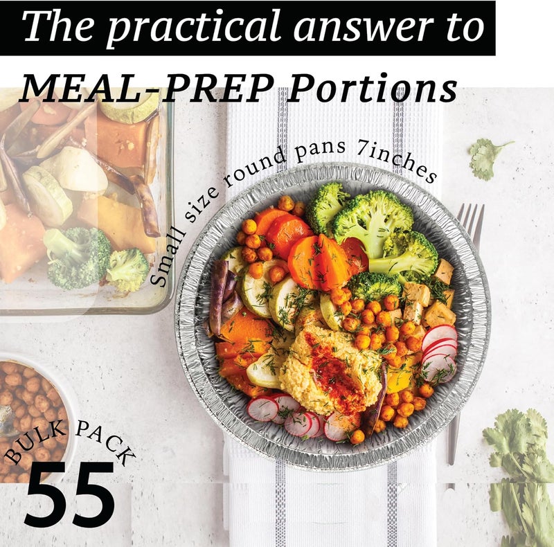 Spare Essentials 55 Pack - 7" Round Aluminum Pans with Lids - Aluminum Foil Pans with Clear Lids - Freezer & Oven Safe Round Foil Pans with Lids, Takeout, Air Fryer, Disposable Ideal for Baking - Image 3