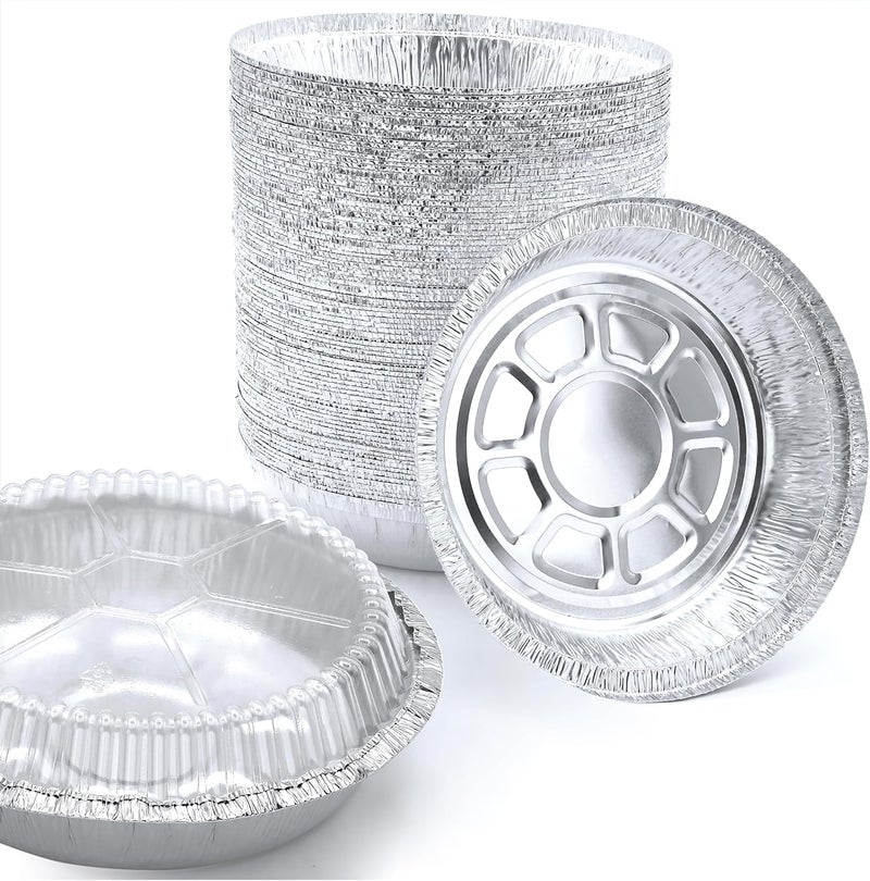 Spare Essentials 55 Pack - 7" Round Aluminum Pans with Lids - Aluminum Foil Pans with Clear Lids - Freezer & Oven Safe Round Foil Pans with Lids, Takeout, Air Fryer, Disposable Ideal for Baking - Image 1