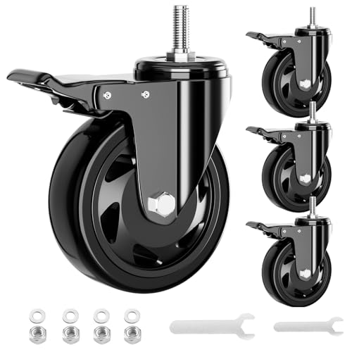 YUPEZOP Black 3 inch Total Locking Stem Casters with American Size 3/8''-16x1'' Thread Dual Locking Wheel with Brakes - Image 1