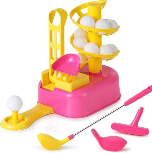 iPlay, iLearn iPlay iLearn Girls Pink Golf Toys Set WLeft Right Club Head Kids Outdoor Sport Toy Age 35 Toddler Indoor Golf Ball Game Child Active Exercise Yard Play Birthday Gifts for 4 6 7 8 Year Olds Boy - Image 1