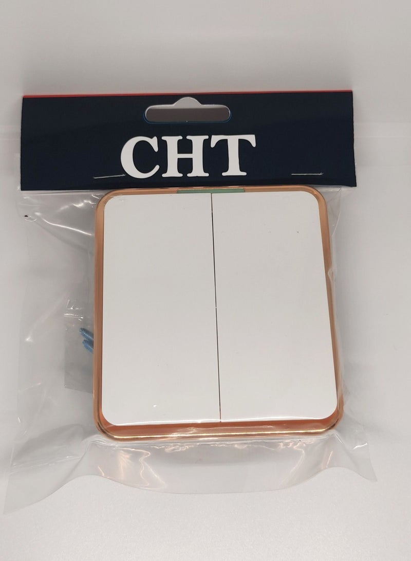 CHT 2 Gang Wall Switch White/Gold - Image 2
