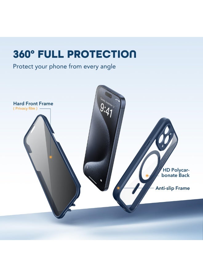 TIESZEN Magnetic for iPhone 15 Pro Case, Compatible with MagSafe, Built-in Privacy Screen Protector and Camera Protection, Anti Spy Full Body Dustproof Shockproof Hard Phone Case 6.1", Dark Blue - Image 5