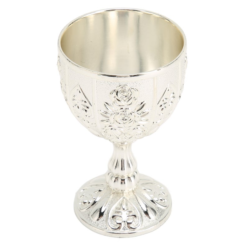 Metal Embossed Wine Cup Vintage Flower Pattern Exquisite Details Metal Wine Cup for Home Decoration Gifts Silver - Image 3