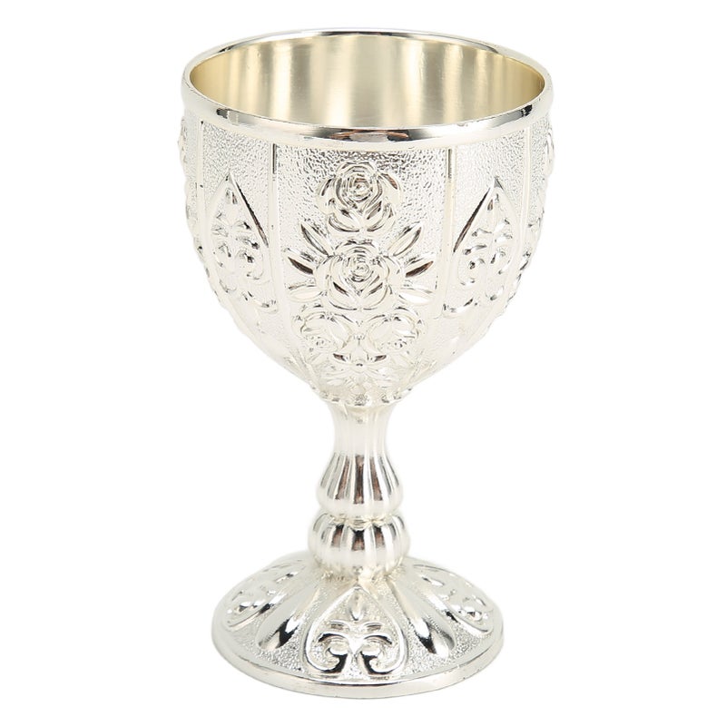 Metal Embossed Wine Cup Vintage Flower Pattern Exquisite Details Metal Wine Cup for Home Decoration Gifts Silver - Image 2