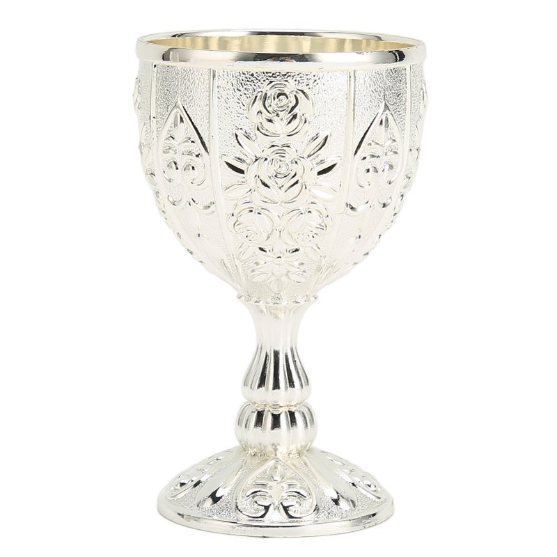 Metal Embossed Wine Cup Vintage Flower Pattern Exquisite Details Metal Wine Cup for Home Decoration Gifts Silver - Image 1