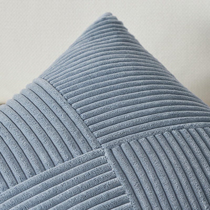 Topfinel Dusty Blue Throw Pillow Covers 18x18 Set of 2, Soft Corduroy Couch Decorative Pillow Covers Windmill Textured Striped Patchwork Cushion Cover for Bedroom Living Room Boho Home Decor - Image 4
