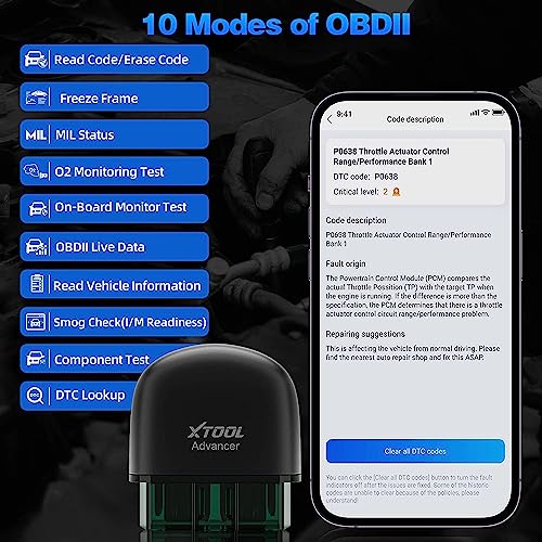XTOOL Advancer AD20 OBD2 Scanner Check Engine Light Diagnostic Scan Tool for iPhone/Android, OBDII Scanner for Car, Mode 6, Live Data, Freeze Frame, Performance/Voltage Test - Image 3