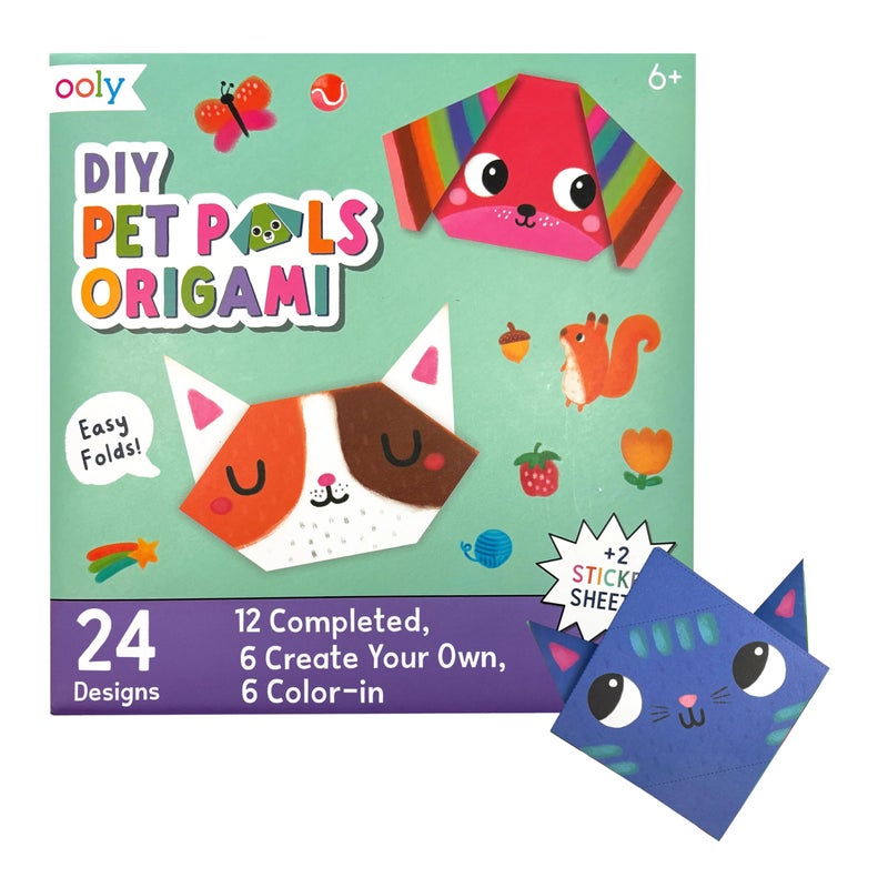 Ooly DIY Paper Kit, 24 Animal Origami Designs & Stickers, Kit Includes 12 Completed, 6 Blank and 6 Color-in Folding Pet Origami Designs - Image 1