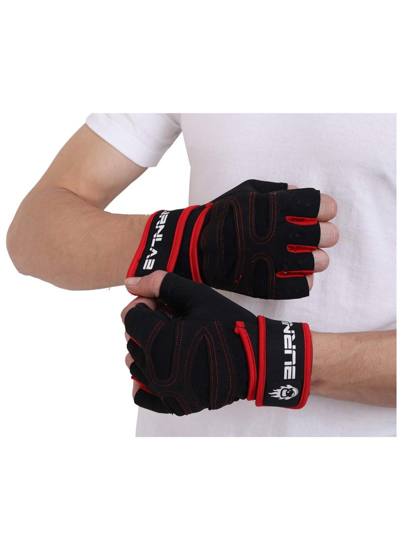BURNLAB Gym Gloves with Wrist Support (Red, Medium)