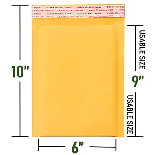 SALES4LESS - Kraft Bubble Mailers, Self-Seal, Waterproof & Cushioned Padded Envelopes for Shipping, 6 x 10 in (10 Pack, Gold) - Image 2