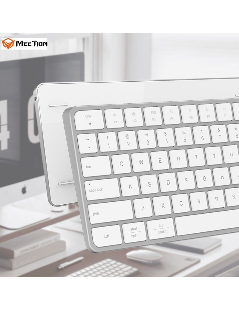 MEETION Full Keys 2.4G and Bluetooth Three Modes Keyboard ikey K230 Scissor Key Switch Keycaps With a 109 Key Full-Sized Layout Ultra-Slim Dual Mode Wireless Keyboard (English+Arabic, Silver) - Image 3