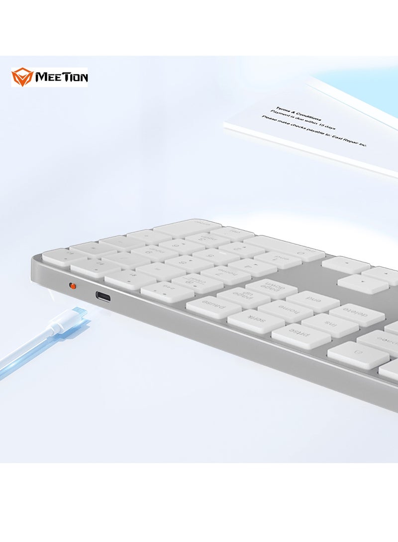 MEETION Full Keys 2.4G and Bluetooth Three Modes Keyboard ikey K230 Scissor Key Switch Keycaps With a 109 Key Full-Sized Layout Ultra-Slim Dual Mode Wireless Keyboard (English+Arabic, Silver) - Image 5