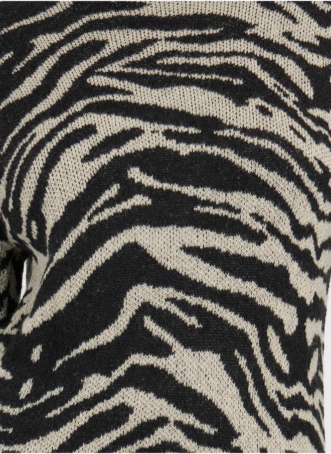 Styli - Turtle Neck Patterned Sweater Knee Length Dress - Image 1