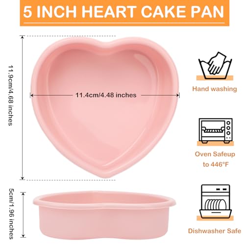HEYTIMI 6 PCS Silicone Heart Shaped Cake Pans 5 Inches Mini Heart Shaped Cake Pans Nonstick Heart Baking Cake Mold for Birthday, Wedding (pink, 5inch-6pack) - Image 2
