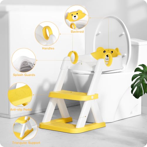 Rabb 1st Potty Training Seat, Upgrade Toddler Toilet Seat for Kids Boys Girls, 2 in 1 Potty Training Toilet, Splash Guard Anti-Slip Pad Step Stool(Yellow) - Image 2