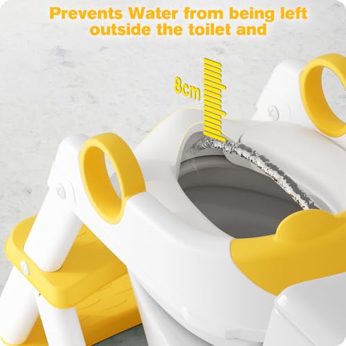 Rabb 1st Potty Training Seat, Upgrade Toddler Toilet Seat for Kids Boys Girls, 2 in 1 Potty Training Toilet, Splash Guard Anti-Slip Pad Step Stool(Yellow) - Image 5