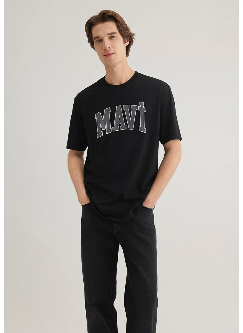 MAVI Black T-Shirt with Blue Logo Print 0611711-900