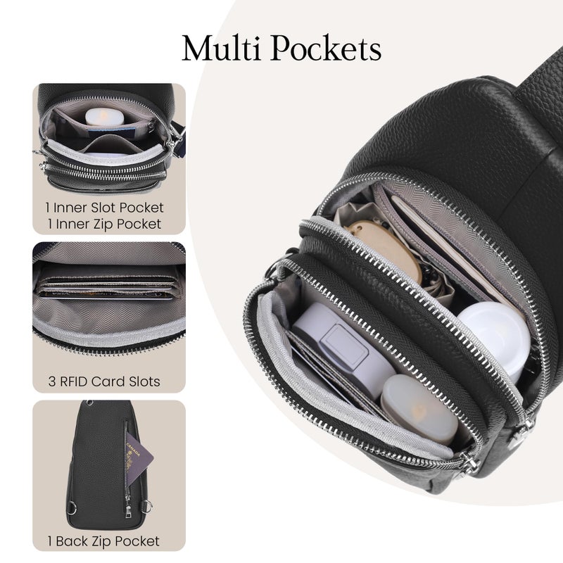 befen Black Genuine Leather Small Sling Bag for Women Anti-Theft Crossbody Bags Fanny Packs Chest Bag for Travel with RFID Blocking Card Slots - Image 4