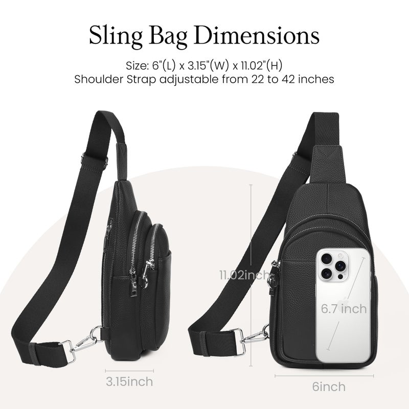 befen Black Genuine Leather Small Sling Bag for Women Anti-Theft Crossbody Bags Fanny Packs Chest Bag for Travel with RFID Blocking Card Slots - Image 5