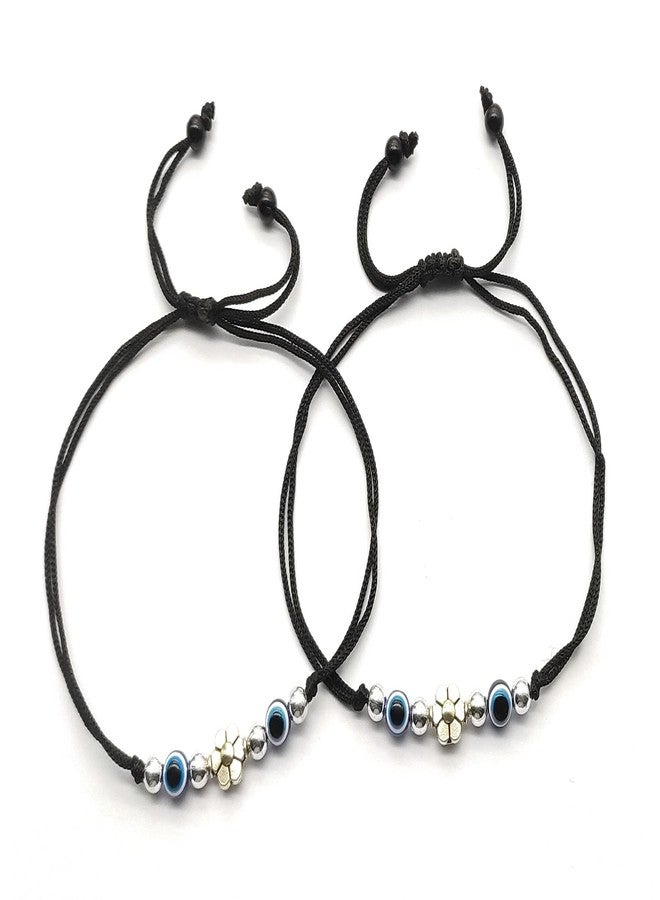 ARTIFICIAL TREE German Silver Evil Eye + Flower Ball Charms Black Thread Adjustable Anklet | Nazar Battu | for Women and Girls (AT ANK 052) - Image 1