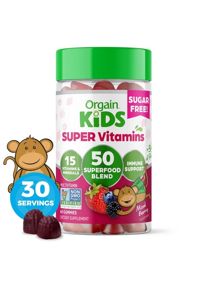 أورجين حلوى جيلاتينية متعددة الفيتامينات خالية من السكر من أورجين كيدز، نباتية ونباتية، 50 نوعًا من الأطعمة الفائقة، 15 فيتامين ومعادن، تدعم المناعة و3 جرام من الألياف، بنكهة التوت المختلط، للأعمار من 4 سنوات فما فوق، إمداد لمدة شهر واحد (60 حلوى جيلاتينية) - Image 1