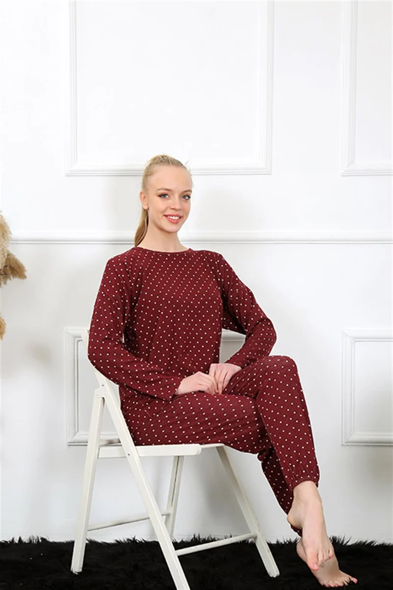 Akbeniz Women's Thick Long Sleeve Combed Cotton Pajamas Set 4134