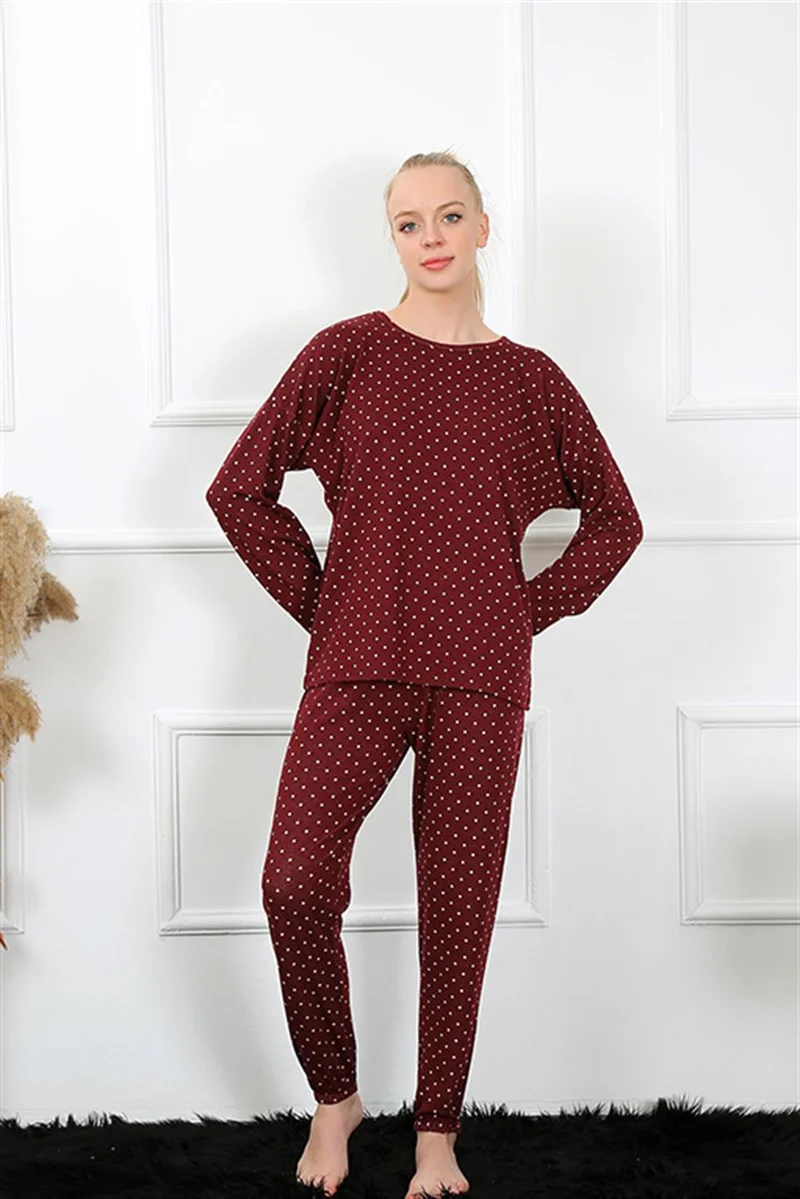 Akbeniz Women's Thick Long Sleeve Combed Cotton Pajamas Set 4134