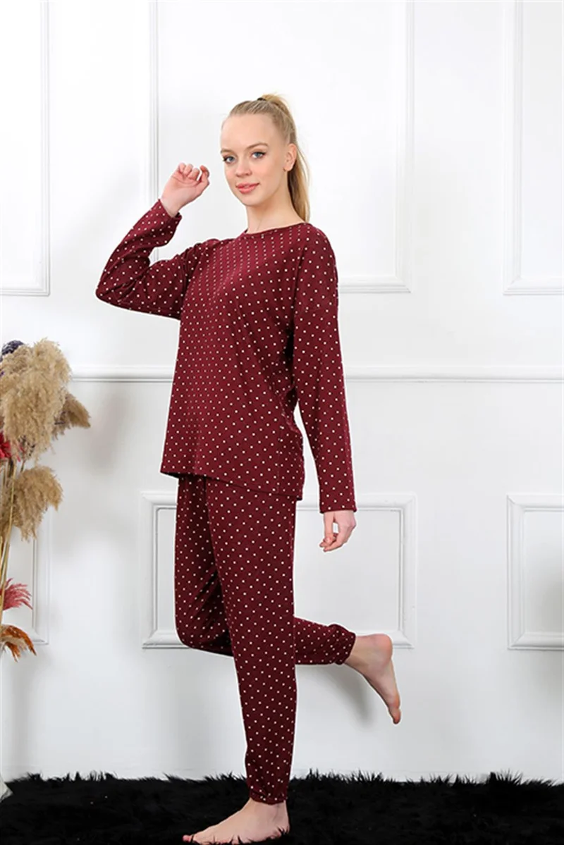 Akbeniz Women's Thick Long Sleeve Combed Cotton Pajamas Set 4134