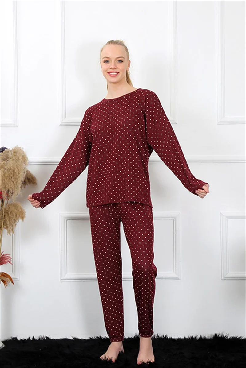 Akbeniz Women's Thick Long Sleeve Combed Cotton Pajamas Set 4134