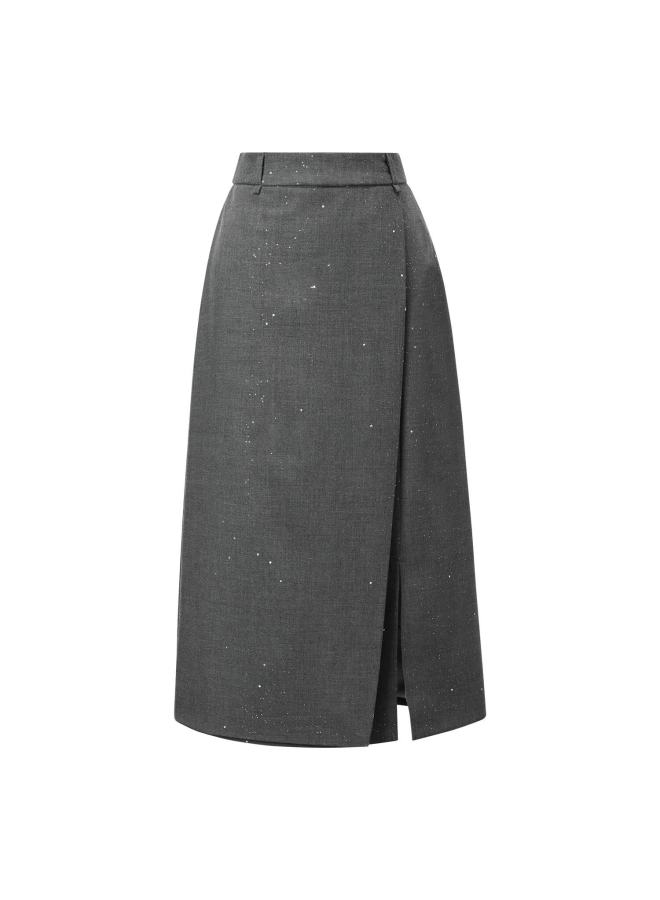 Yanyee High Waist Straight Mid-length Skirt For Women  Early Autumn Asymmetric Slit Elegant Skirt Gray S - Image 3