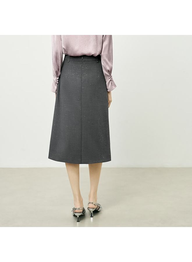 Yanyee High Waist Straight Mid-length Skirt For Women  Early Autumn Asymmetric Slit Elegant Skirt Gray S - Image 2