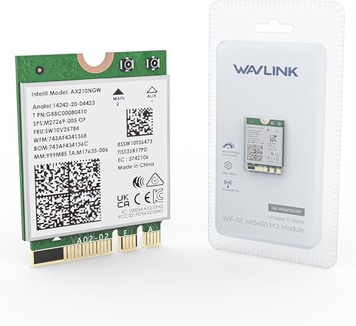 WAVLINK بطاقة واي فاي 6E من WAVLINK مع بلوتوث 5.3 2026 بطاقة شبكة ثلاثية النطاق AXE5400 NGW بطاقة شبكة إنتل AX210 دعم تأخير منخفض للغاية ويندوز 10/11 64 بت لينوكس M2NGFF - Image 1