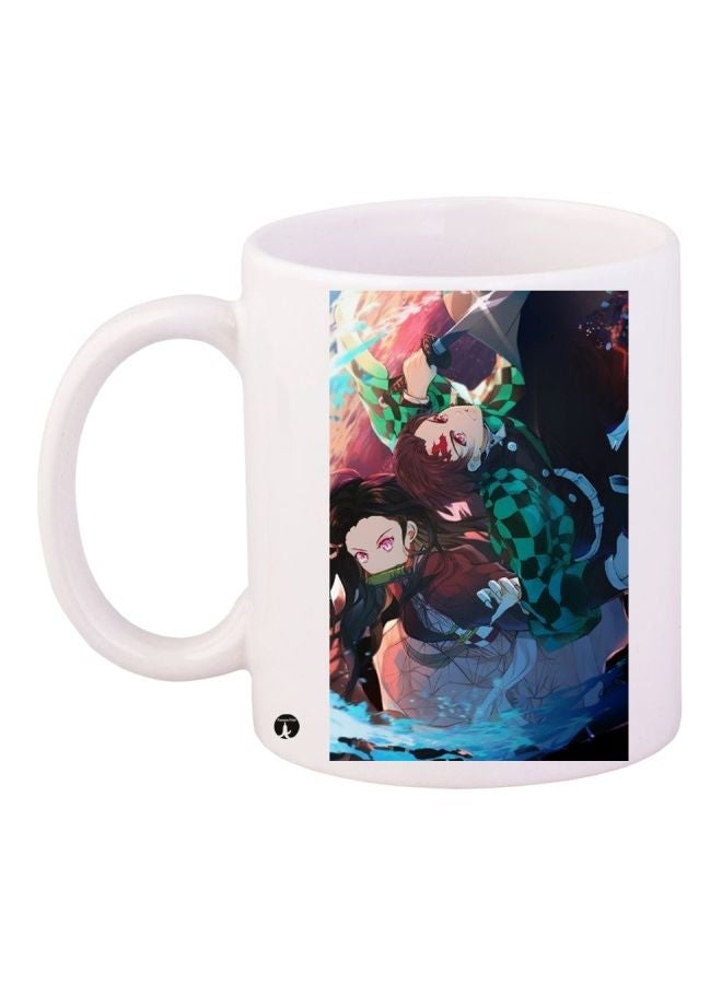 RYN Anime Printed Coffee Mug White/Green/Brown 11ounce