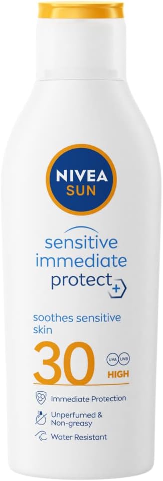 Nivea NIVEA SUN Protect Sensitive Sun Lotion 200ml Sunscreen with SPF30 Suncream for Sensitive Skin with Aloe Vera Immediately Protects Against Sun Exposure  - Image 1