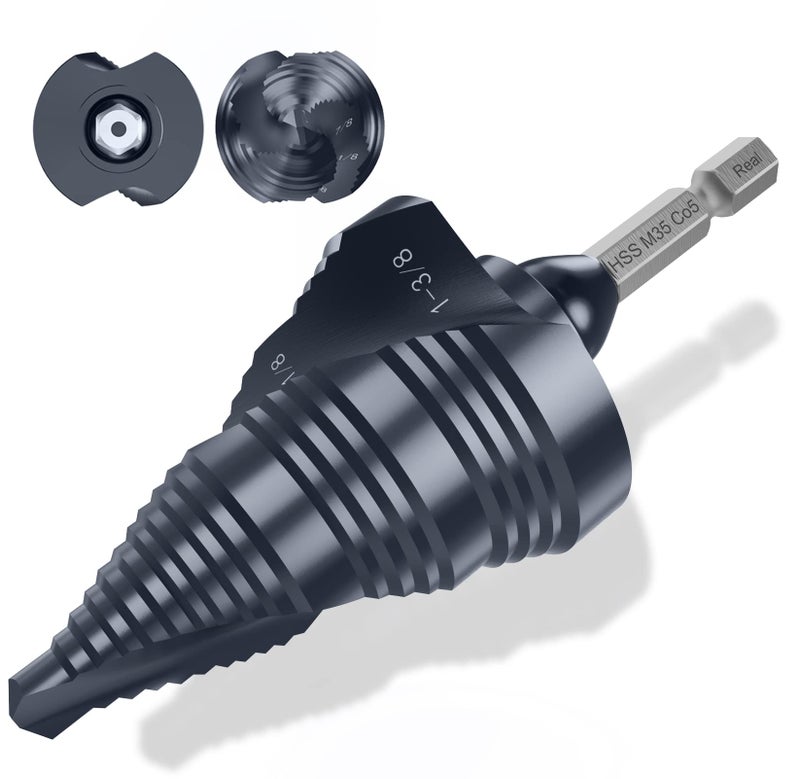 MACXCOIP UPGRADE M35 Cobalt Step Drill Bit with Ultra TiAIN Coating, 1/4" - 1-3/8" Unibit Step Bit with Double Sprial Flute, 1/4" Hex Shank Drill Bit for Metal, Stainless Steel, Aluminum, Copper, Wood - Image 1